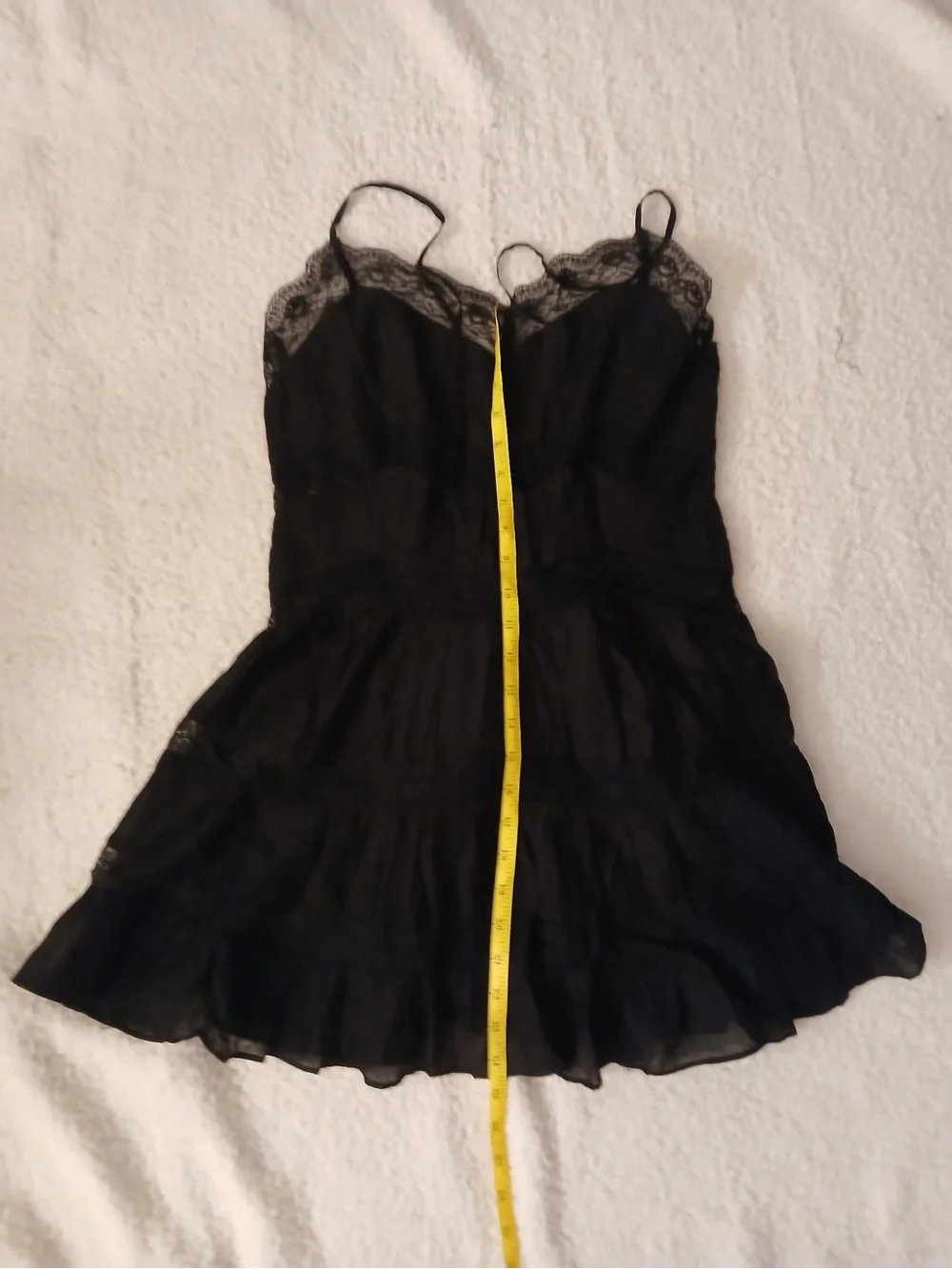 Free People Black Lace-Trim Tiered Spaghetti Strap Mini Dress